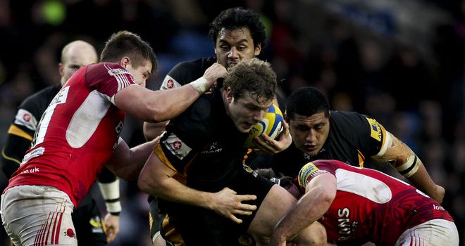 Joe Launchbury makes some hard yards for Wasps