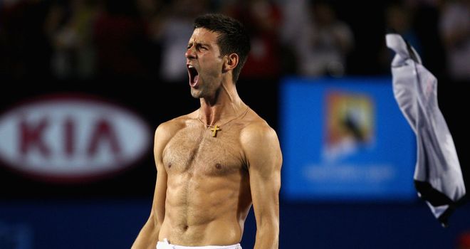 Novak Djokovic celebrates Australian Open victory in the 2012 Men's Final