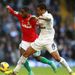 Kyle Naughton attempted to halt a run from Swansea winger Nathan Dyer