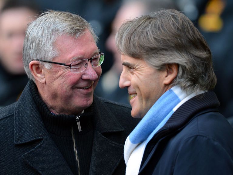 Mancini (right) will be cheering on Ferguson's (left) United team in Europe