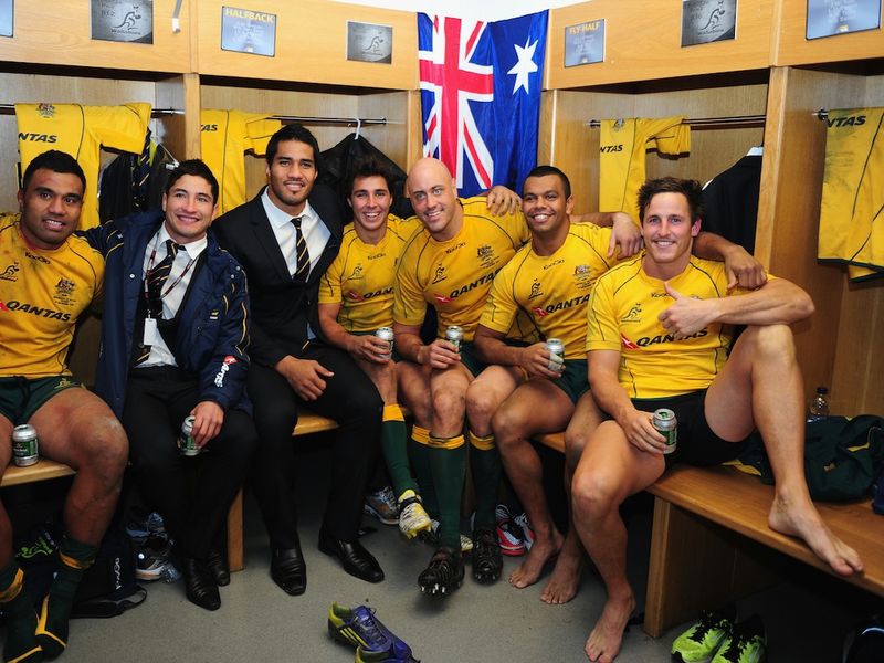 ...and it is beers all round for the Wallabies after their hard-fought success