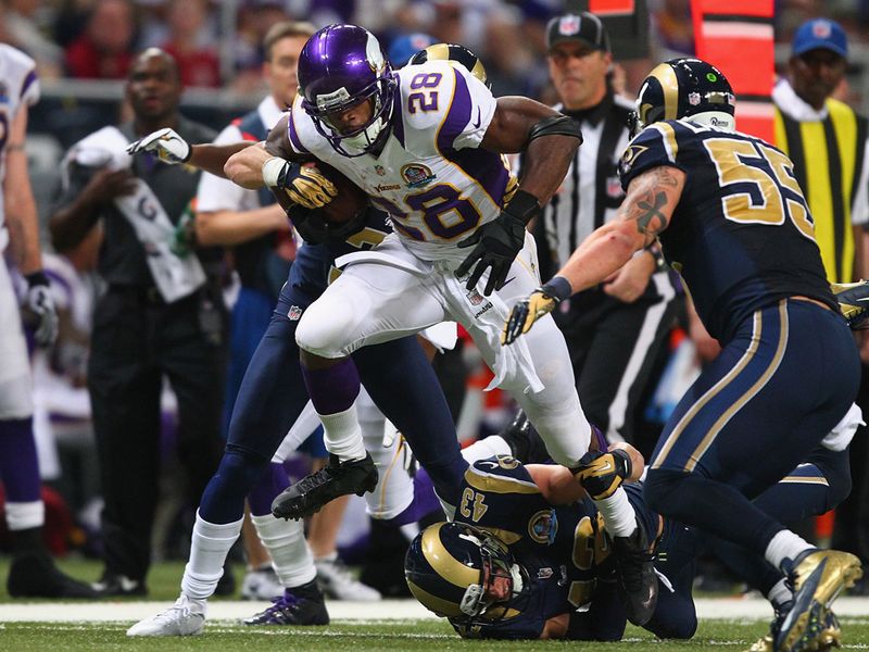 Adrian Peterson killed the St Louis Rams on the ground with 212 rushing yards in a 36-22 success for the Minnesota Vikings