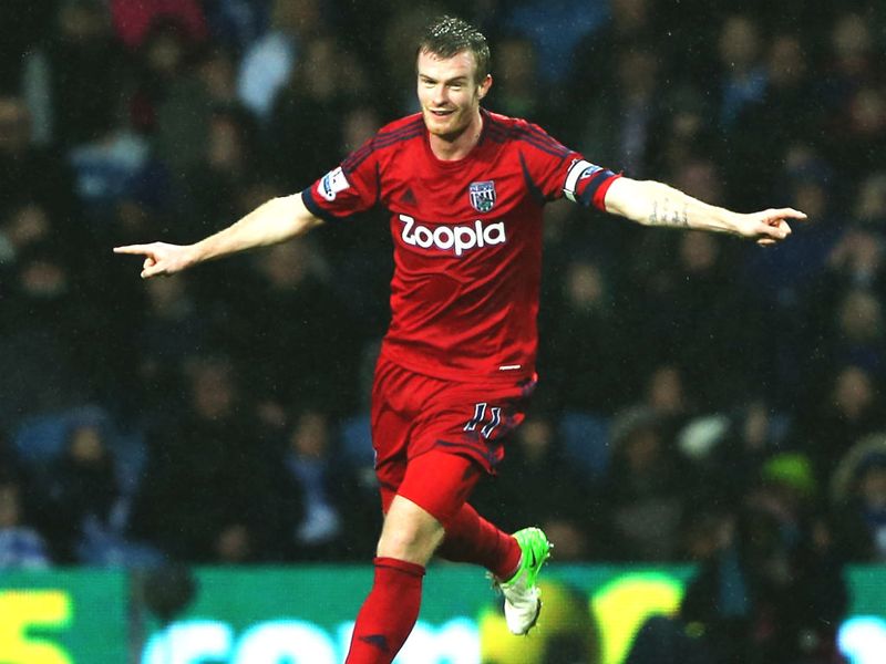 West Brom's Chris Brunt celebrates scoring in a 2-1 win against QPR
