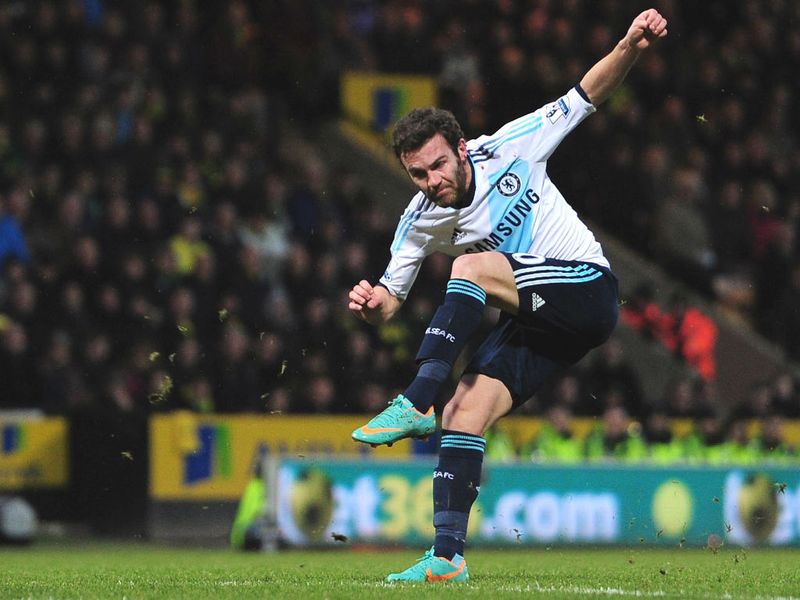 Juan Mata scores what ends up being the only goal of the game in Chelsea's clash at Norwich