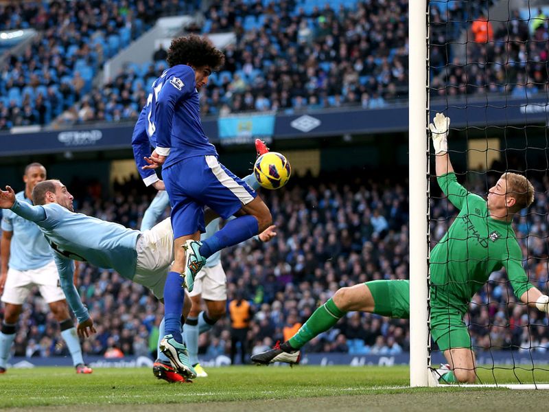 But Marouane Fellaini bundled the ball over the line to put Everton into the lead