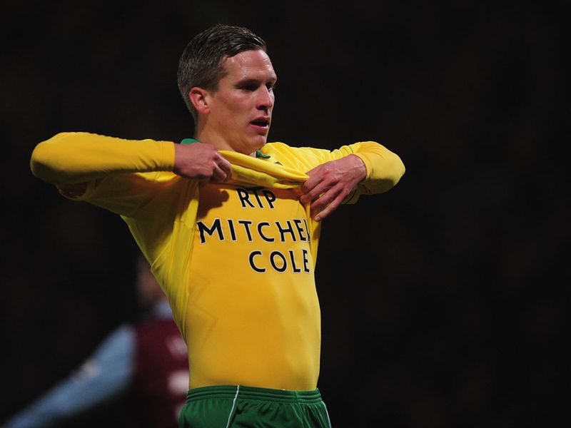 Steve Morison celebrates after giving Norwich an early lead in their tie against Aston Villa