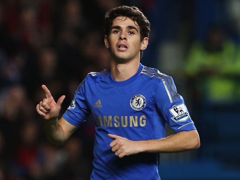 Oscar gets in on the act, celebrating scoring the sixth from the penalty spot