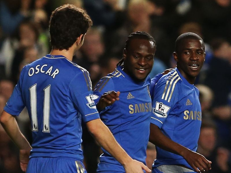 Ramires (right) celebrates wrapping up an incredible 8-0 win for Chelsea