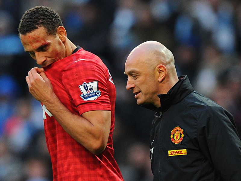 Ferdinand makes his way off with blood clearly visible on his face