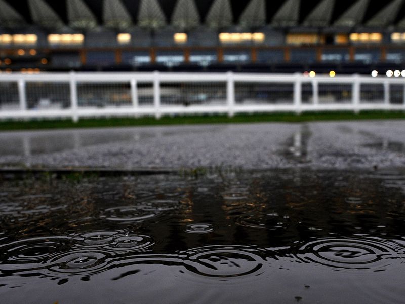 Heavy rain throughout the morning leaves Ascot saturated...