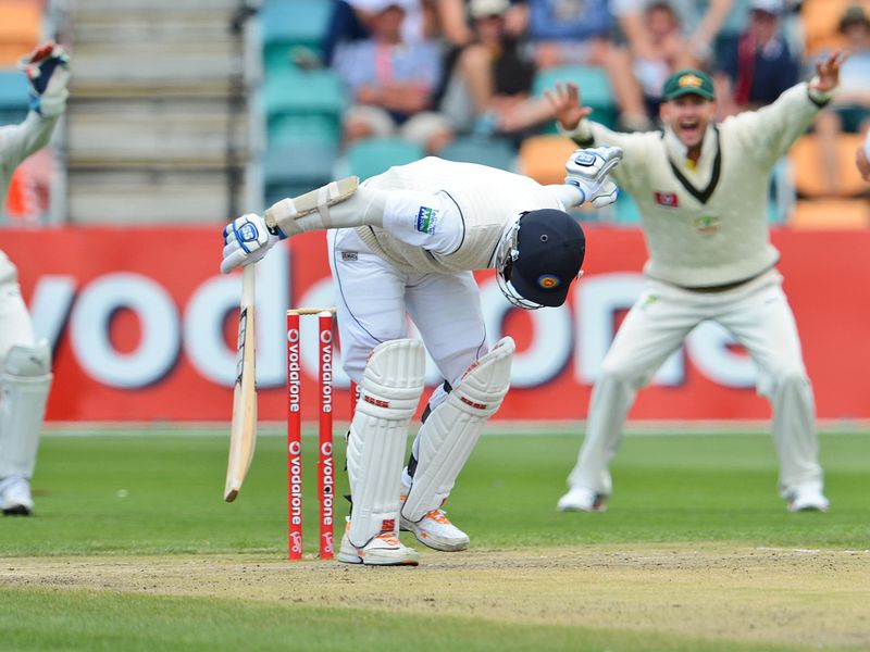 Kumar Sangakkara was out lbw despite a review.