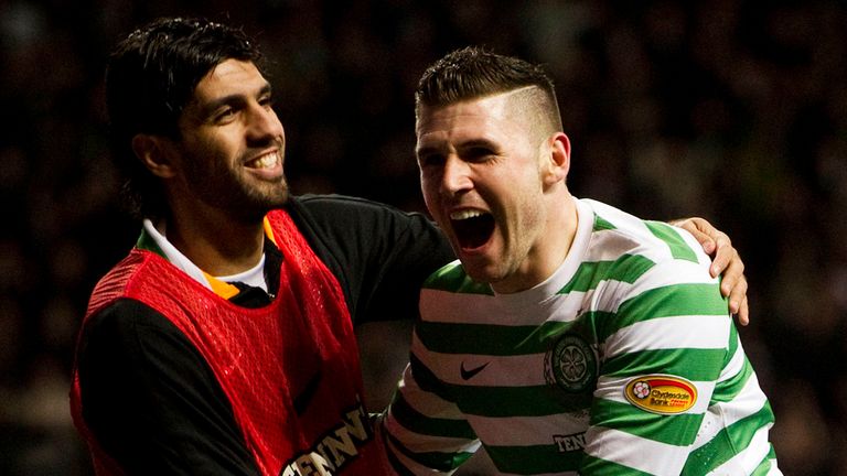 Gary Hooper: Celtic striker celebrates his goal against Motherwell