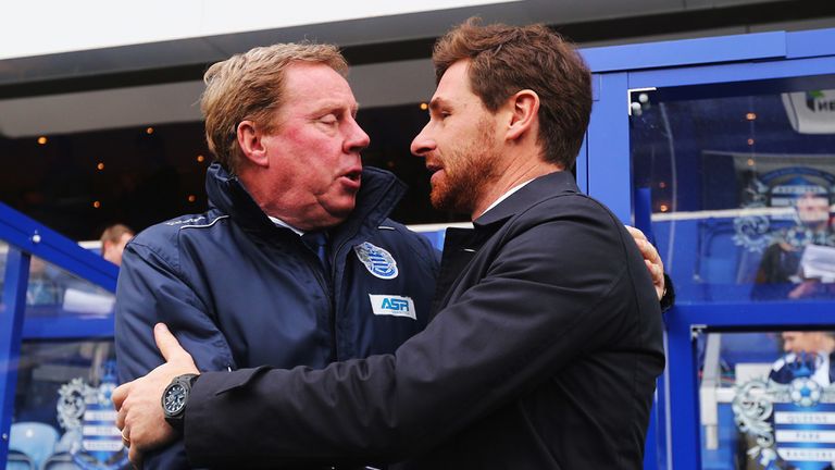 Andre Villas-Boas and Tottenham predecessor Harry Redknapp embrace at Loftus Road