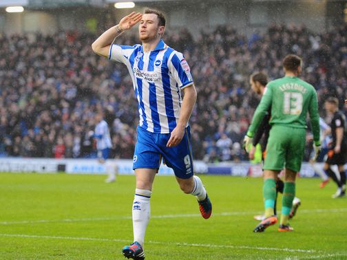 Ashley Barnes celebrates for Brighton