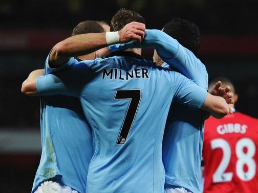 Milner celebrates after scoring Manchester City's opening goal&nbsp;