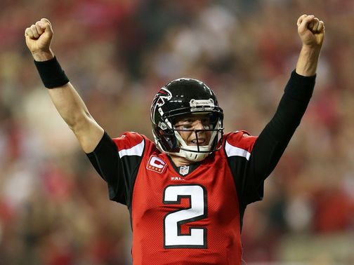 Matt Ryan celebrates a touchdown pass for the Falcons