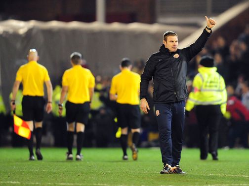 David Flitcroft celebrates at the full-time whistle