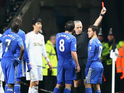 Eden Hazard: Sent off as Chelsea crashed out the League Cup