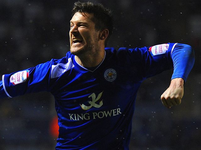 David Nugent celebrates his goal for Leicester