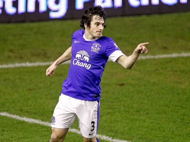 Two-goal Leighton Baines celebrates
