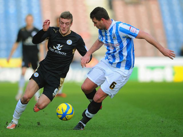 Jamie Vardy tries to get past Anthony Gerrard