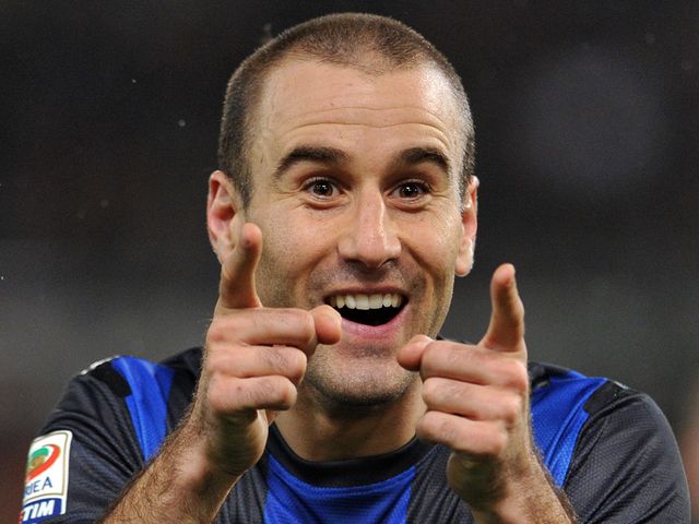 Rodrigo Palacio celebrates Inter's equaliser.