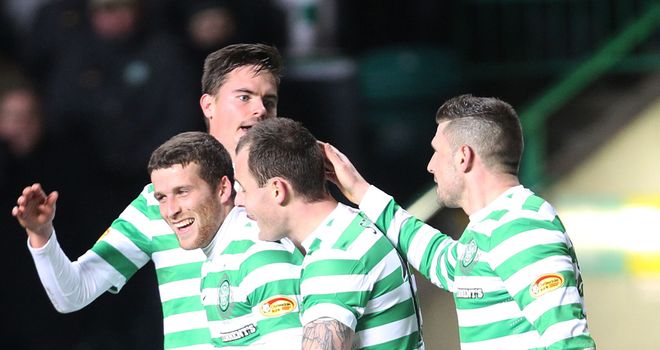 Adam Matthews: Celebrates one of his goals for Celtic