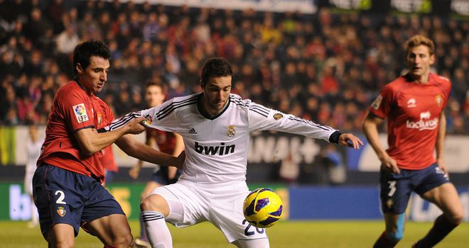 Real Madrid's Gonzalo Higuain holds the ball up