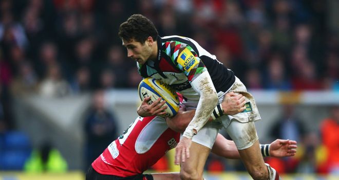 Ollie Lindsay Hague: Makes a break for Harlequins against London Welsh
