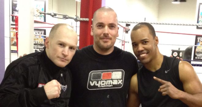 Trainer Lee Beard flanked by Matthew Hatton and Argenis Mendez