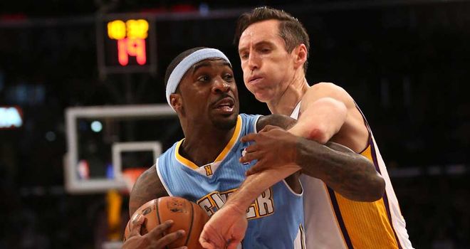 Ty Lawson: Another big game for the Nuggets point guard, here battling with Steve Nash of the Lakers
