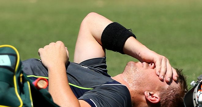 David Warner: Struck on the thumb by team-mate Mitchell Johnson