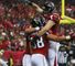 Tony Gonzalez celebrates with the Falcons