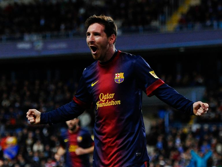 Lionel Messi celebrates his goal for Barcelona