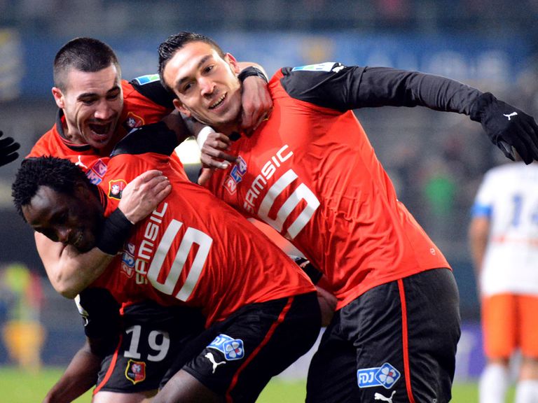 Rennes celebrate against Montpellier