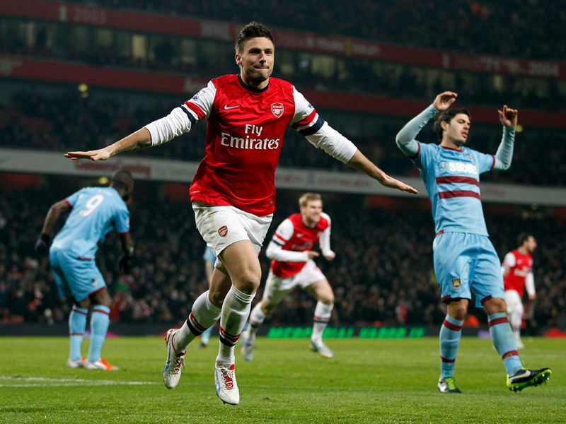 Olivier Giroud nets his first of the night to trigger Arsenal's second-half onslaught, when they scored four in under 10 minutes.