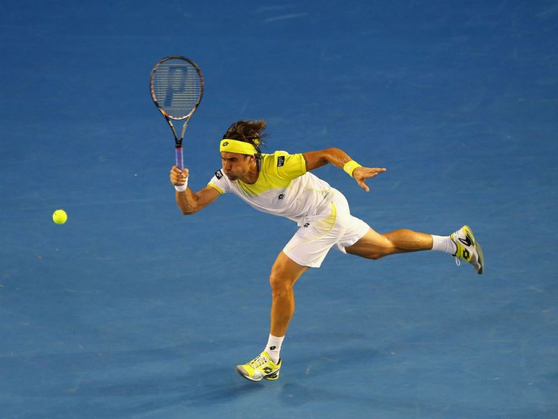 David Ferrer battles during his semi-final match against Serbia's Novak Djokovic