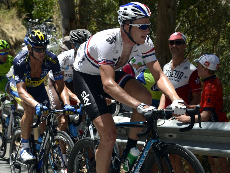 Job done after positioning his team-mate, Ian Stannard heads up the climb