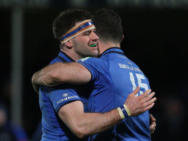 All smiles: Leinster celebrate their bonus-point win to boost their hopes of securing a best runners-up berth