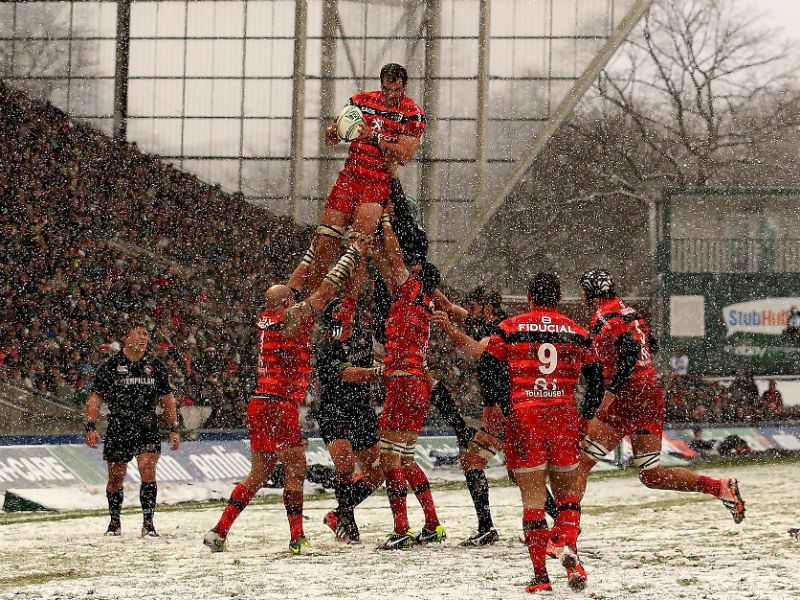 Tough battle: Leicester and Toulouse compete in a winner-takes-all Pool 2 clash at snowy Welford Road
