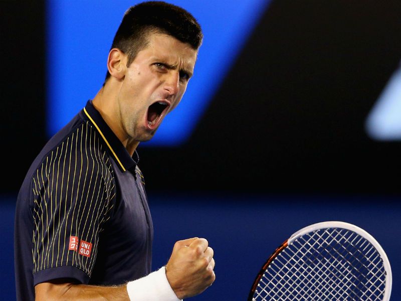 Drawing level: Djokovic celebrates winning the crucial second set, also on a tie-break
