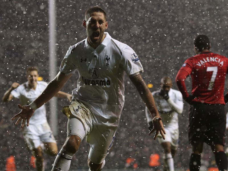Clint Dempsey celebrates his last-gasp leveller against Manchester United.