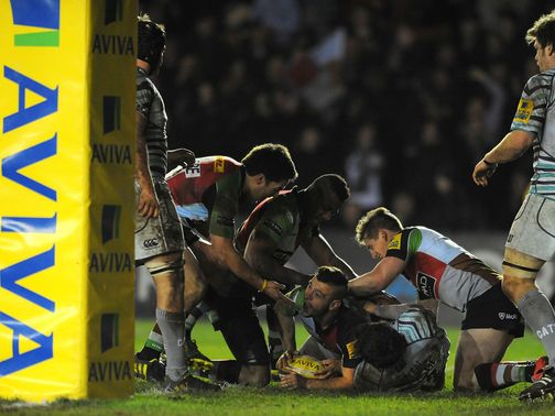 Danny Care celebrates his try
