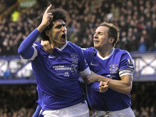 Marouane Fellaini secured a 3-3 draw for Everton against Aston Villa.&nbsp;