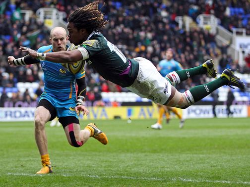 Marland Yarde dives in for a London Irish try
