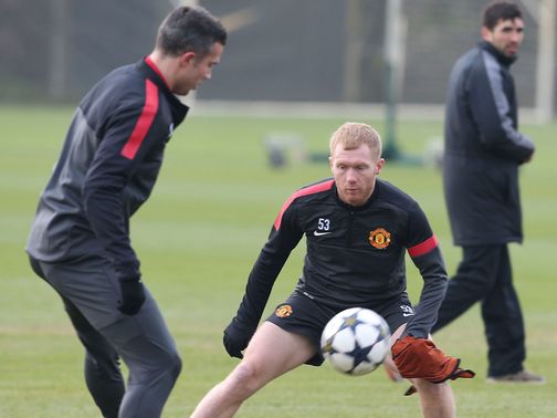 Paul Scholes in training on Tuesday