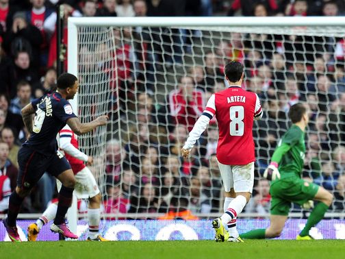 Colin Kazim-Richards celebrates Blackburn's winner at Arsenal.