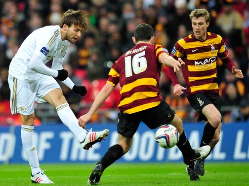 Michu scores for Swansea in the 5-0 victory over Bradford.