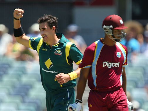 Mitchell Starc enjoys Australia's victory.