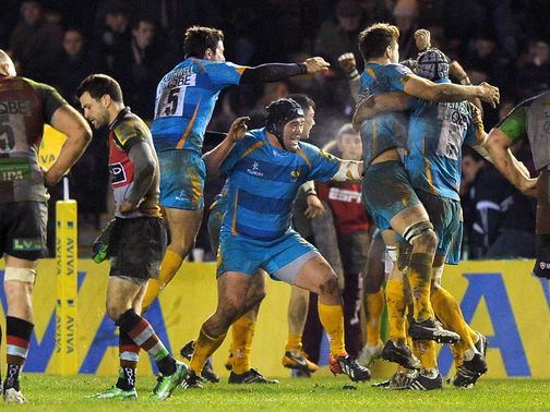 Wasps celebrate at the final whistle